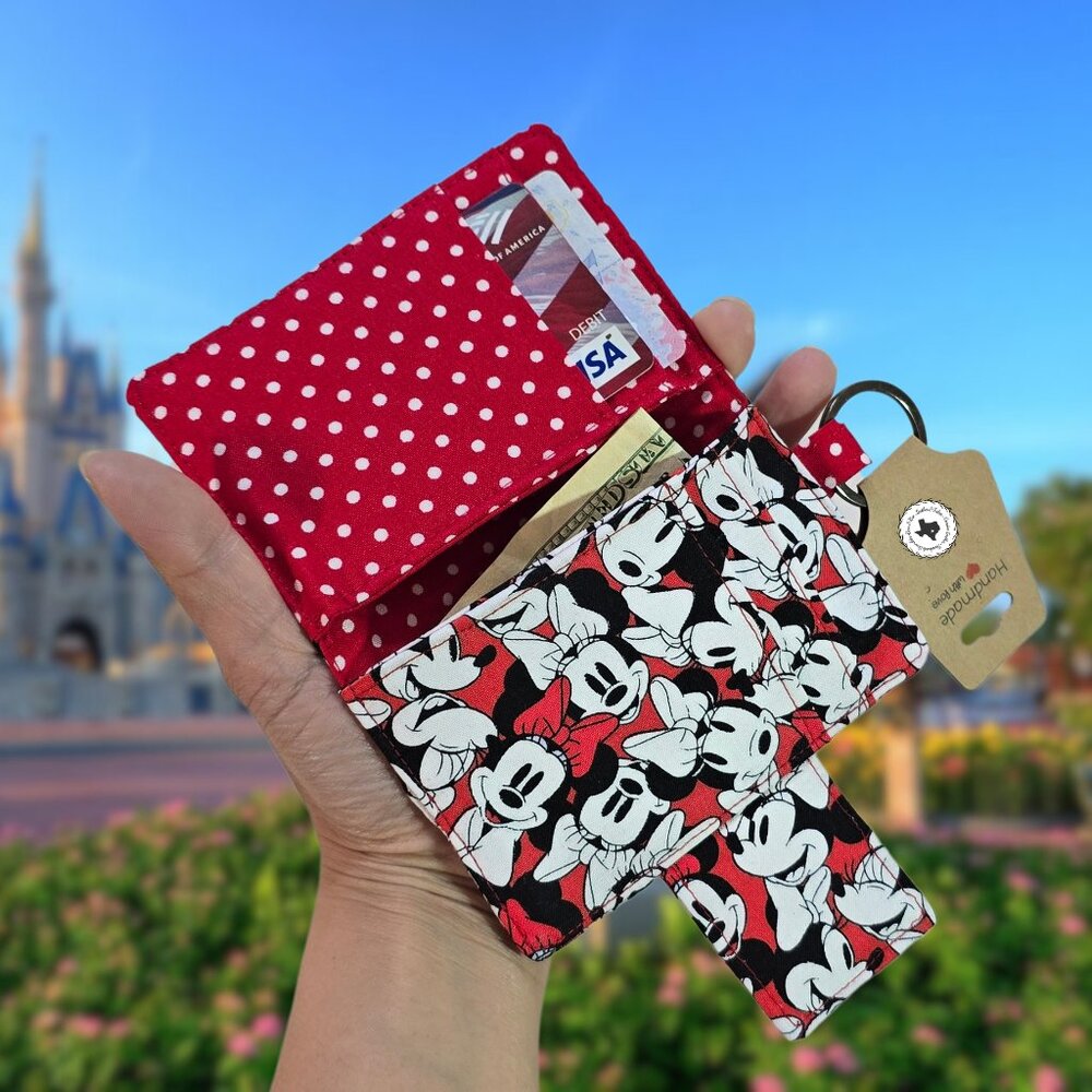 Handmade Minnie Mouse Fabric Credit Card Wallet with Keyring